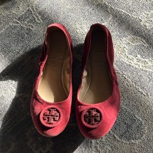 Tory Burch Maroon Suede Flats